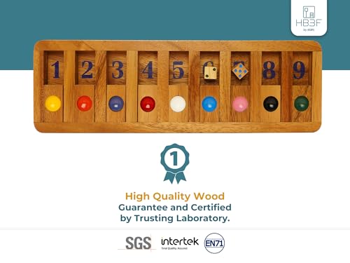 BSIRI Classic Shut The Box Game – Wooden 12-Number Dice Game for Travel & Math Fun