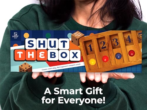 BSIRI Classic Shut The Box Game – Wooden 12-Number Dice Game for Travel & Math Fun