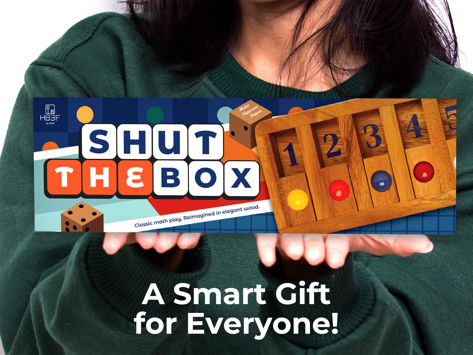 BSIRI Classic Shut The Box Game – Wooden 12-Number Dice Game for Travel & Math Fun
