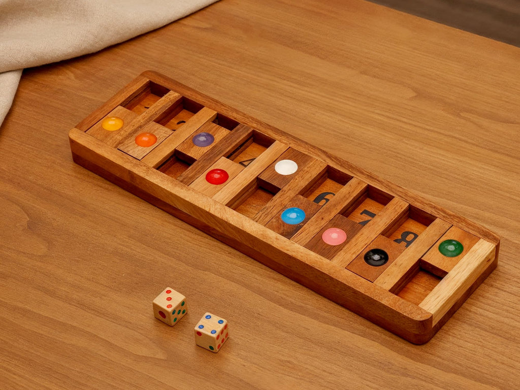 BSIRI Classic Shut The Box Game – Wooden 12-Number Dice Game for Travel & Math Fun