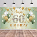 BTZO 60th Birthday Banner Sage Green Gold - Fabric Backdrop for Men Women Party Decor