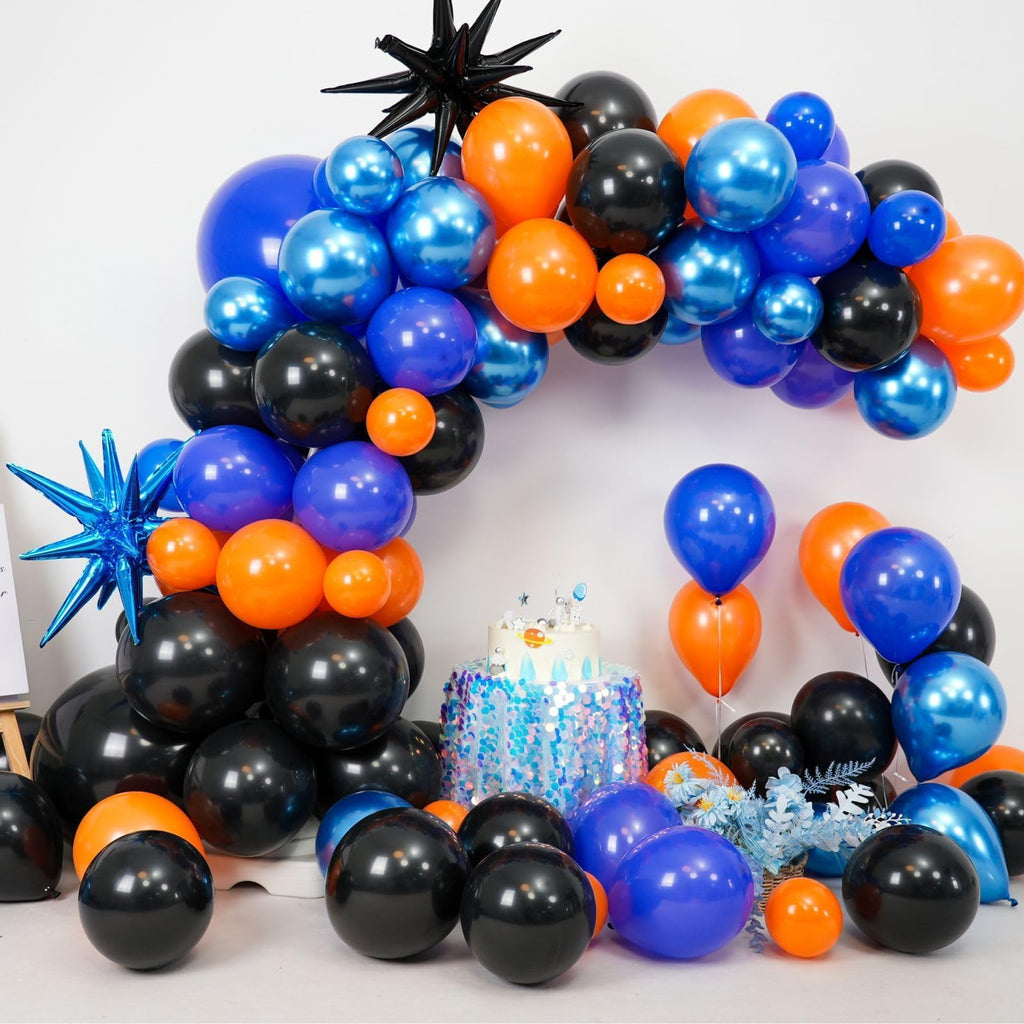 BTZO Black Orange Blue Balloon Arch Kit – 108 Piece Royal Blue Balloon Garland with Star Foil Balloons for Birthday Graduation Basketball Parties