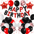 BTZO Black Red Birthday Decorations - 25 Balloons, Star & Heart Foils, Happy Birthday Banner
