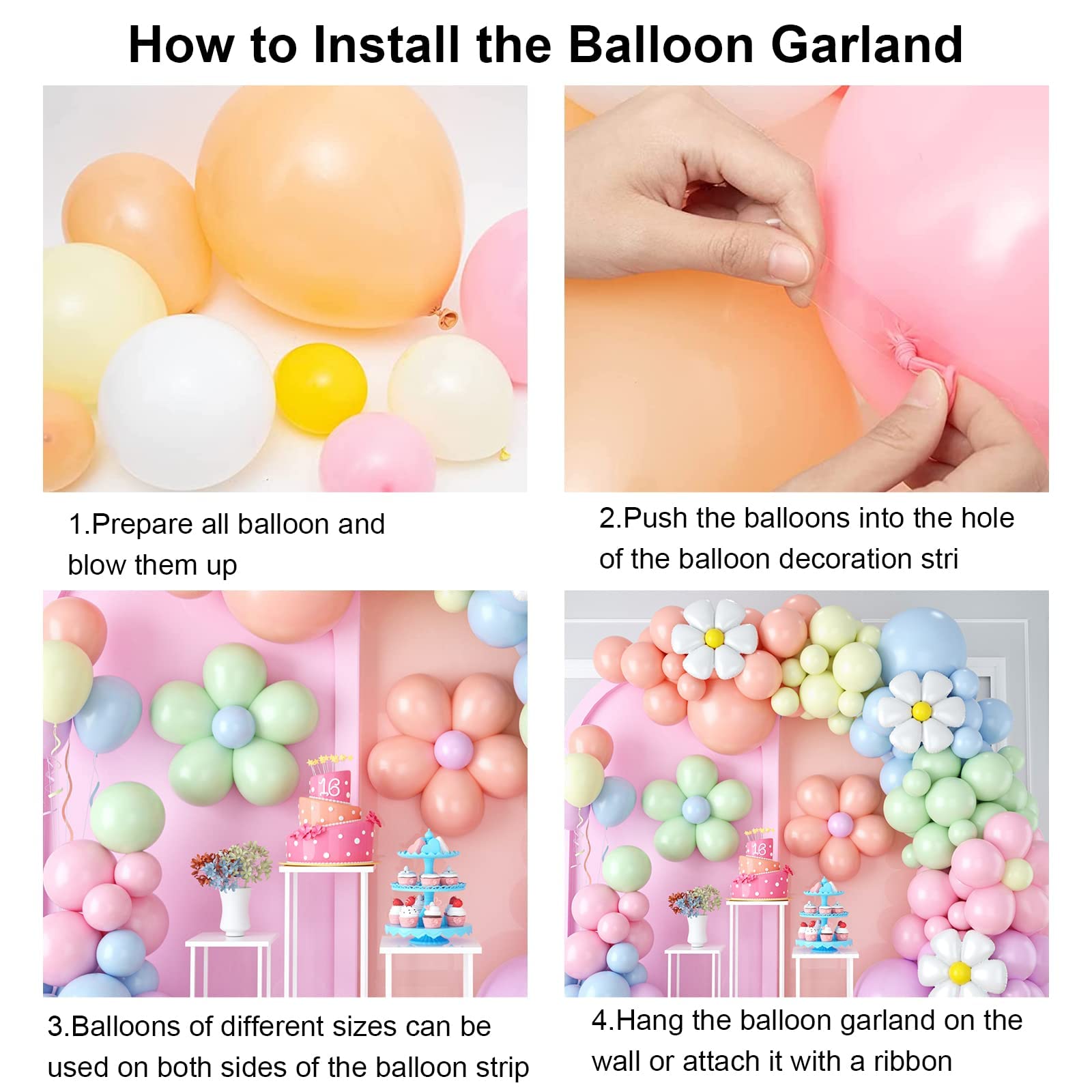BTZO Daisy Balloon Garland Arch Kit - 99 Pastel Macaron Latex Balloons for Boho Party Decor