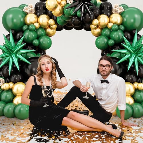 BTZO Green Black Gold Balloon Arch Kit – 104 Latex Balloons with Star Foils for Party Decorations