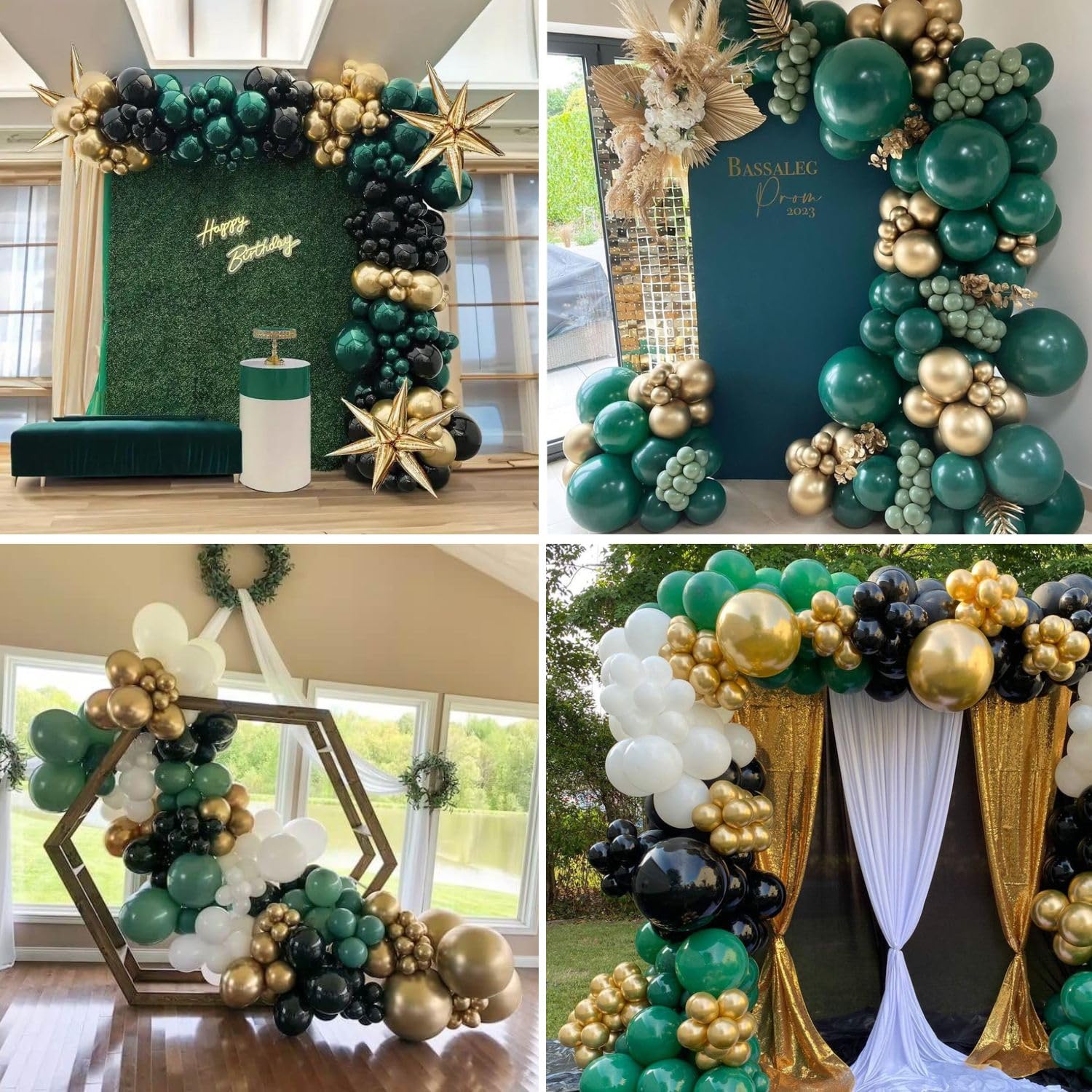 BTZO Green Black Gold Balloon Arch Kit – 104 Latex Balloons with Star Foils for Party Decorations