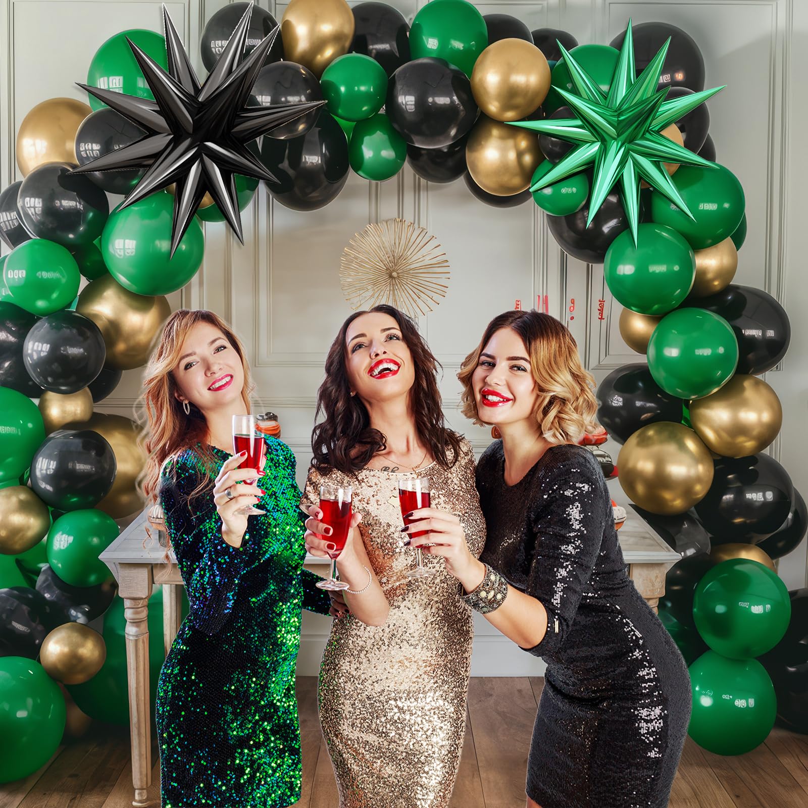 BTZO Green Black Gold Balloon Arch Kit – 104 Latex Balloons with Star Foils for Party Decorations