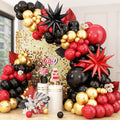 BTZO Red Black Gold Balloon Arch Kit – 104 Piece Party Garland with Star Foil Balloons