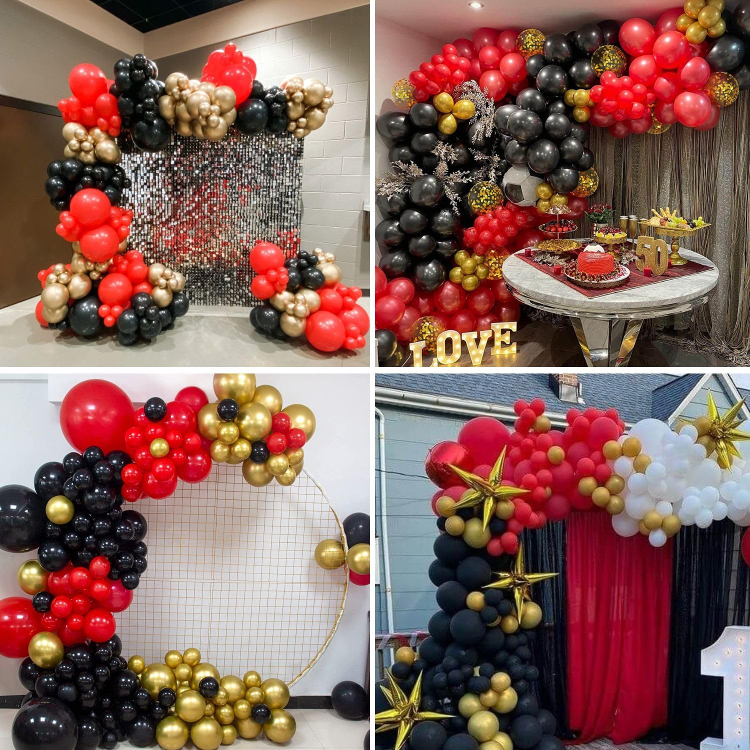 BTZO Red Black Gold Balloon Arch Kit – 104 Piece Party Garland with Star Foil Balloons