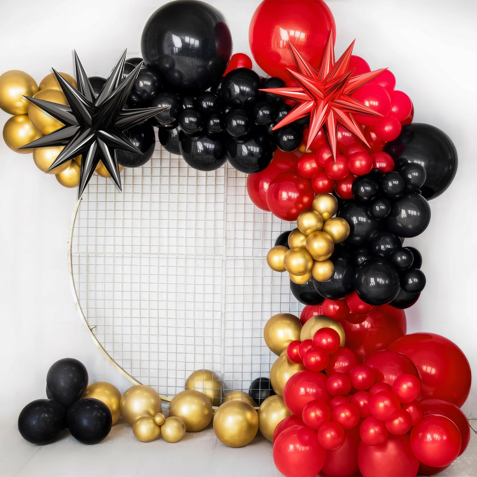 BTZO Red Black Gold Balloon Arch Kit – 104 Piece Party Garland with Star Foil Balloons