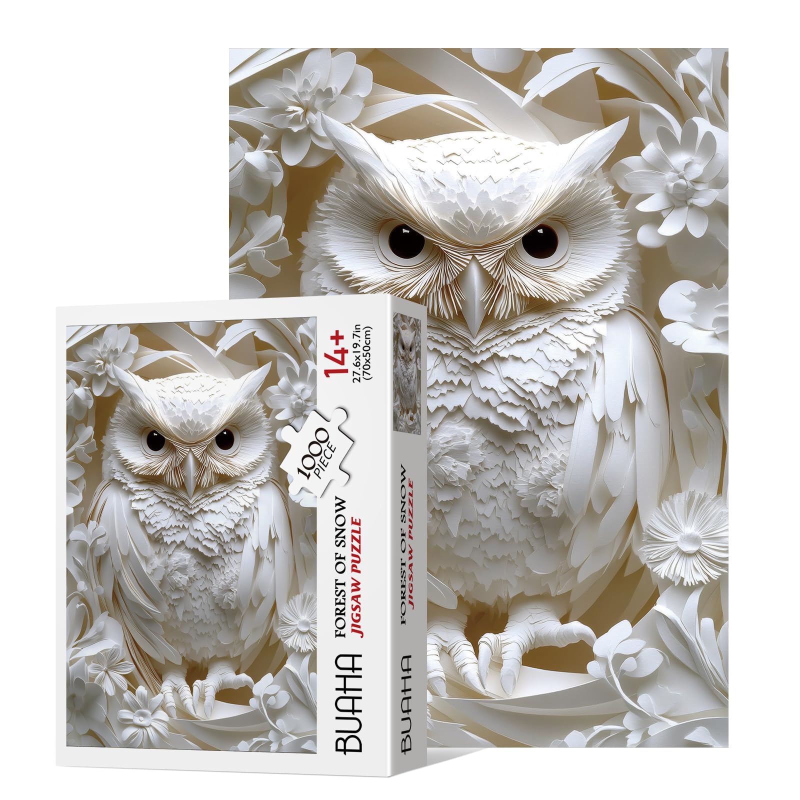 BUAHA 1000-Piece White Owl Jigsaw Puzzle – Challenging Nature Art for Adults
