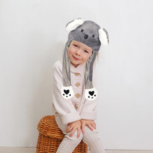 Bubblepompom Animal Hat with Moving Ears – Plush Dress-Up Hat for Kids, Press Paws to Flap Ears, Fun for Parties and Photos