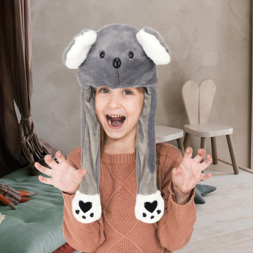 Bubblepompom Animal Hat with Moving Ears – Plush Dress-Up Hat for Kids, Press Paws to Flap Ears, Fun for Parties and Photos