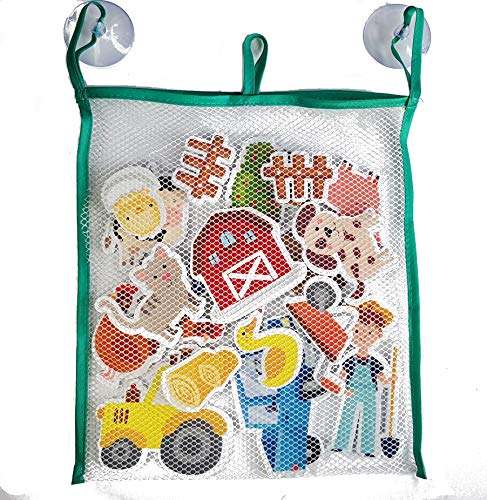 Buddy & Barney Farm Bath Time Stickers – 19 Soft Waterproof Stickers with Storage Bag for Toddlers