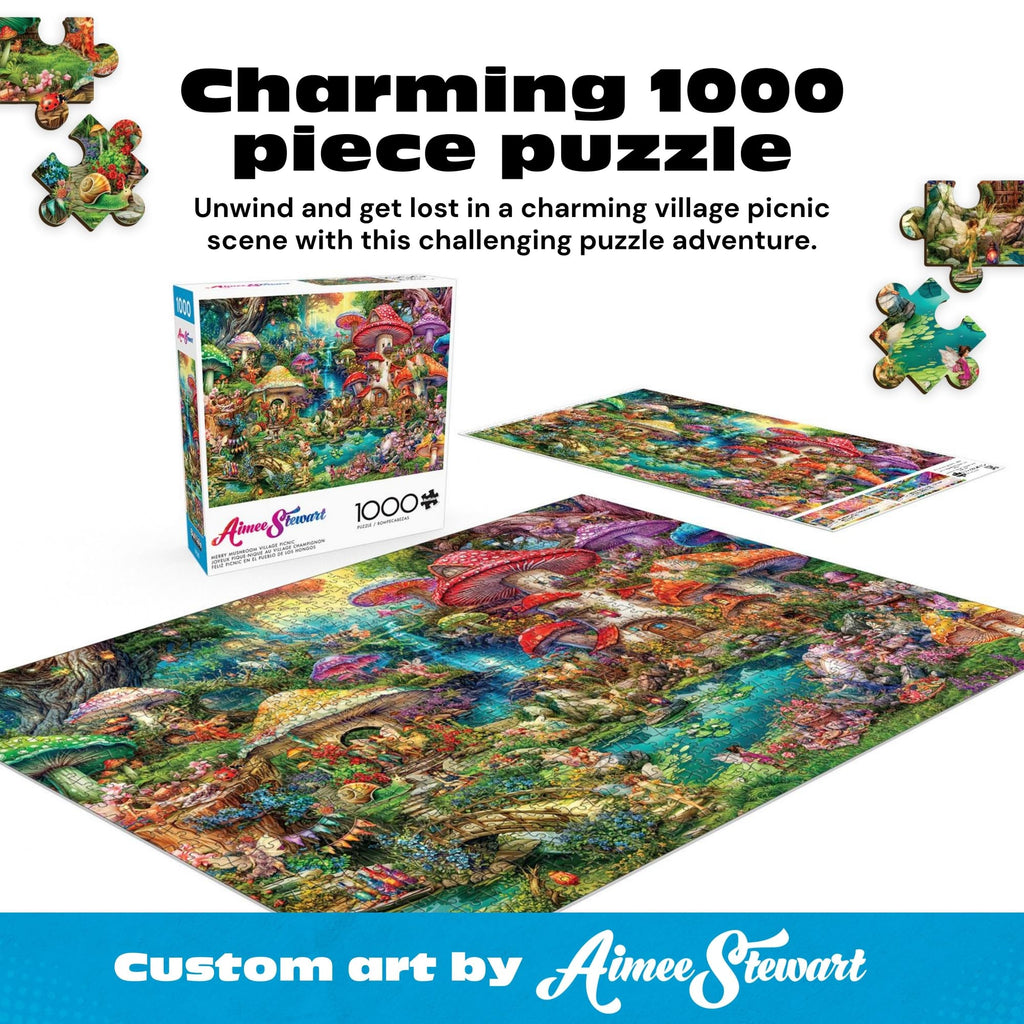 Buffalo Games 1000 Piece Jigsaw Puzzle – Merry Mushroom Village Picnic by Aimee Stewart