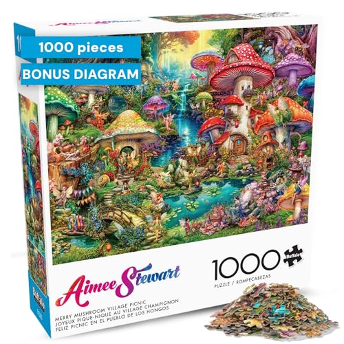 Buffalo Games 1000 Piece Jigsaw Puzzle – Merry Mushroom Village Picnic by Aimee Stewart
