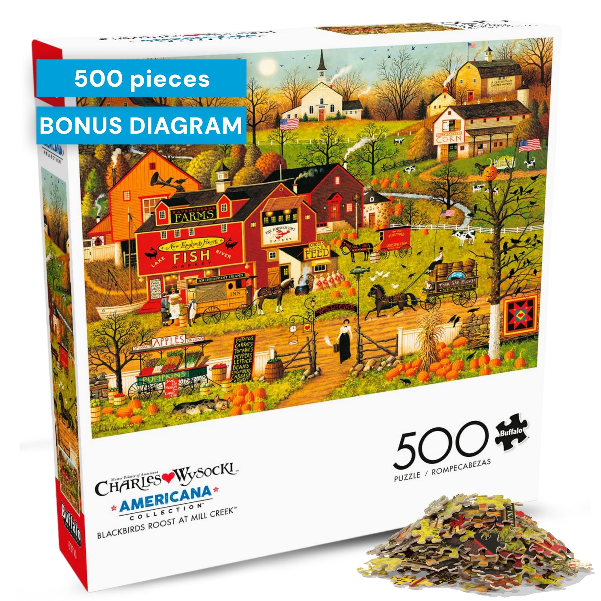 Buffalo Games Blackbirds Roost at Mill Creek 500 Piece Jigsaw Puzzle – Charles Wysocki Autumn Americana