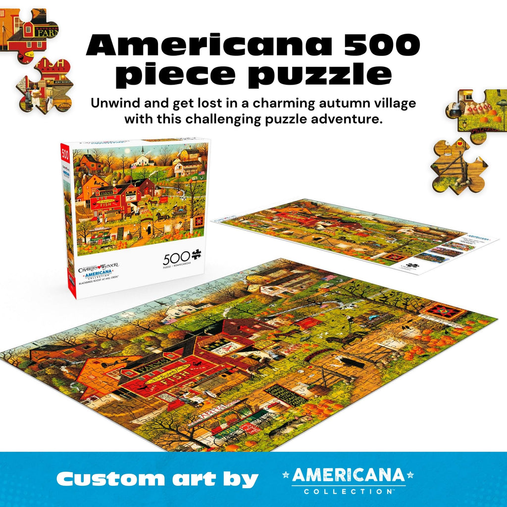 Buffalo Games Blackbirds Roost at Mill Creek 500 Piece Jigsaw Puzzle – Charles Wysocki Autumn Americana