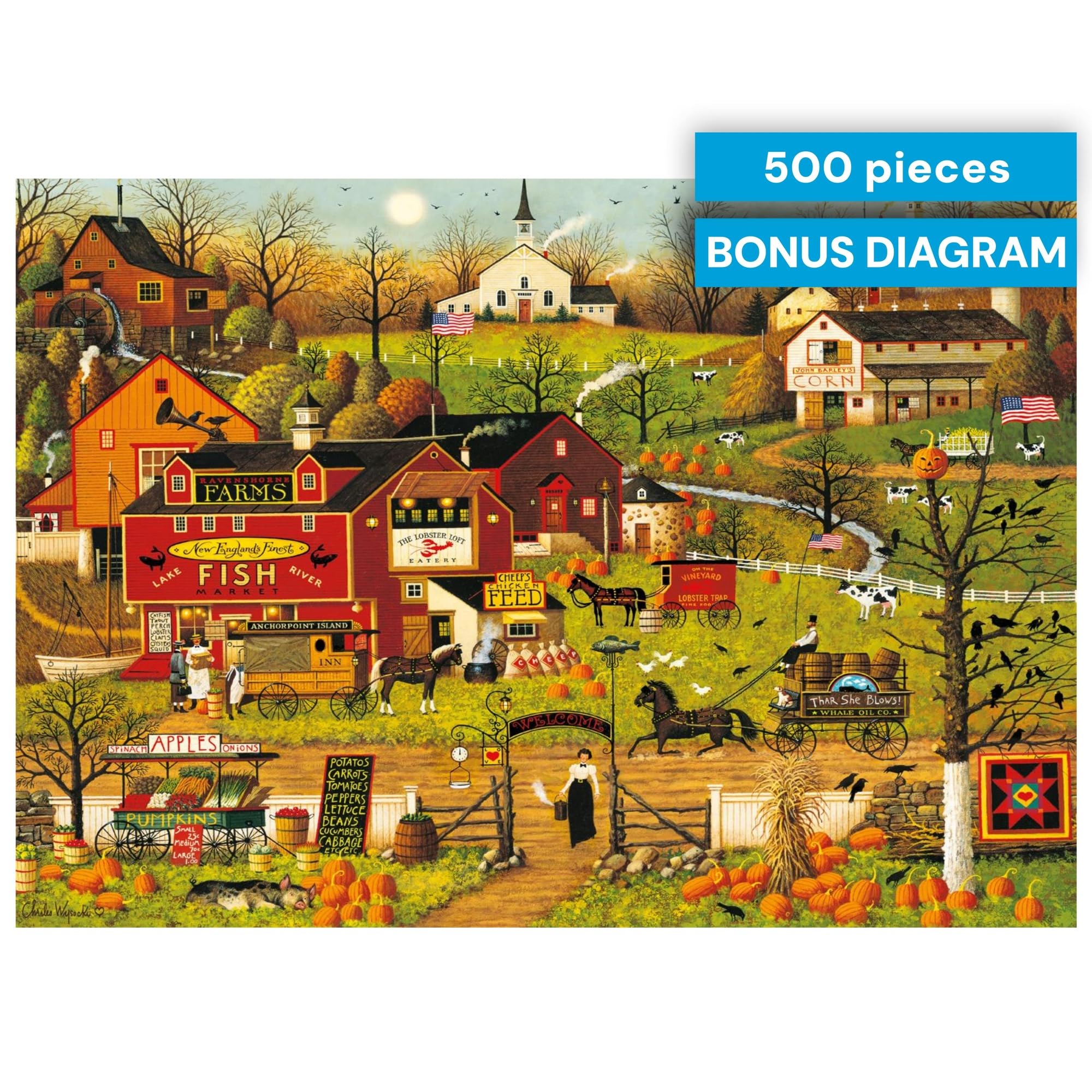 Buffalo Games Blackbirds Roost at Mill Creek 500 Piece Jigsaw Puzzle – Charles Wysocki Autumn Americana