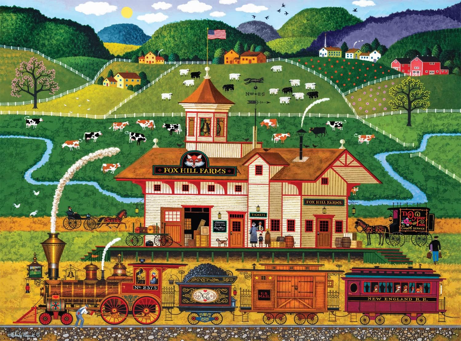 Buffalo Games Charles Wysocki Fox Hill Farms 1000-Piece Jigsaw Puzzle – 26.75 x 19.75 Inches