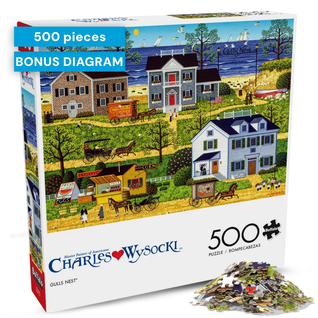 Buffalo Games Charles Wysocki Gulls Nest 500-Piece Jigsaw Puzzle – Seaside Americana Art for Adults