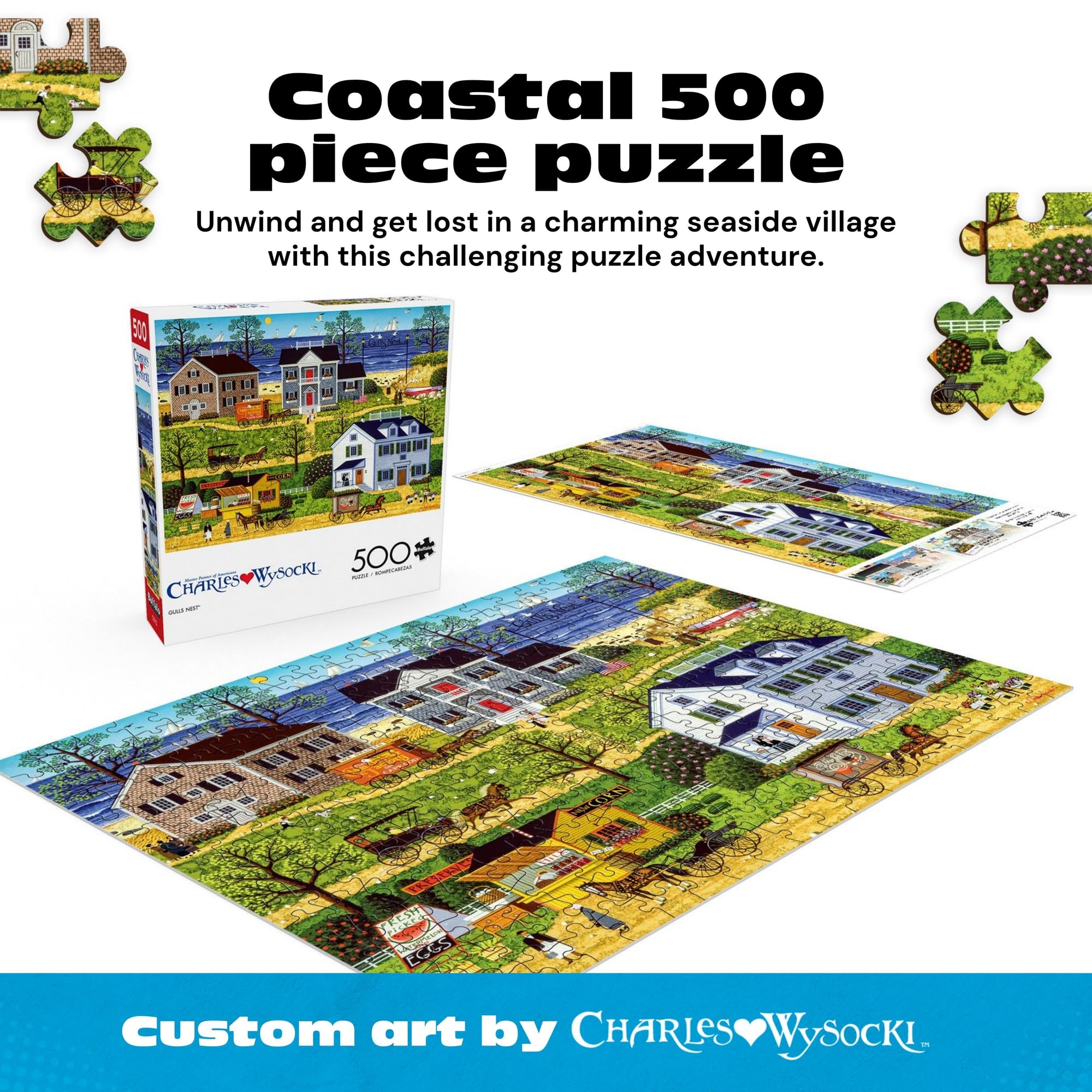 Buffalo Games Charles Wysocki Gulls Nest 500-Piece Jigsaw Puzzle – Seaside Americana Art for Adults