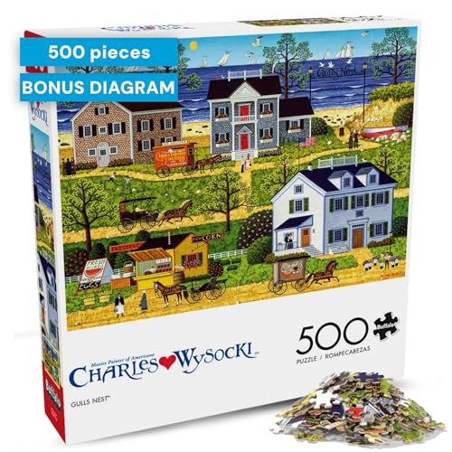 Buffalo Games Charles Wysocki Gulls Nest 500-Piece Jigsaw Puzzle – Seaside Americana Art for Adults