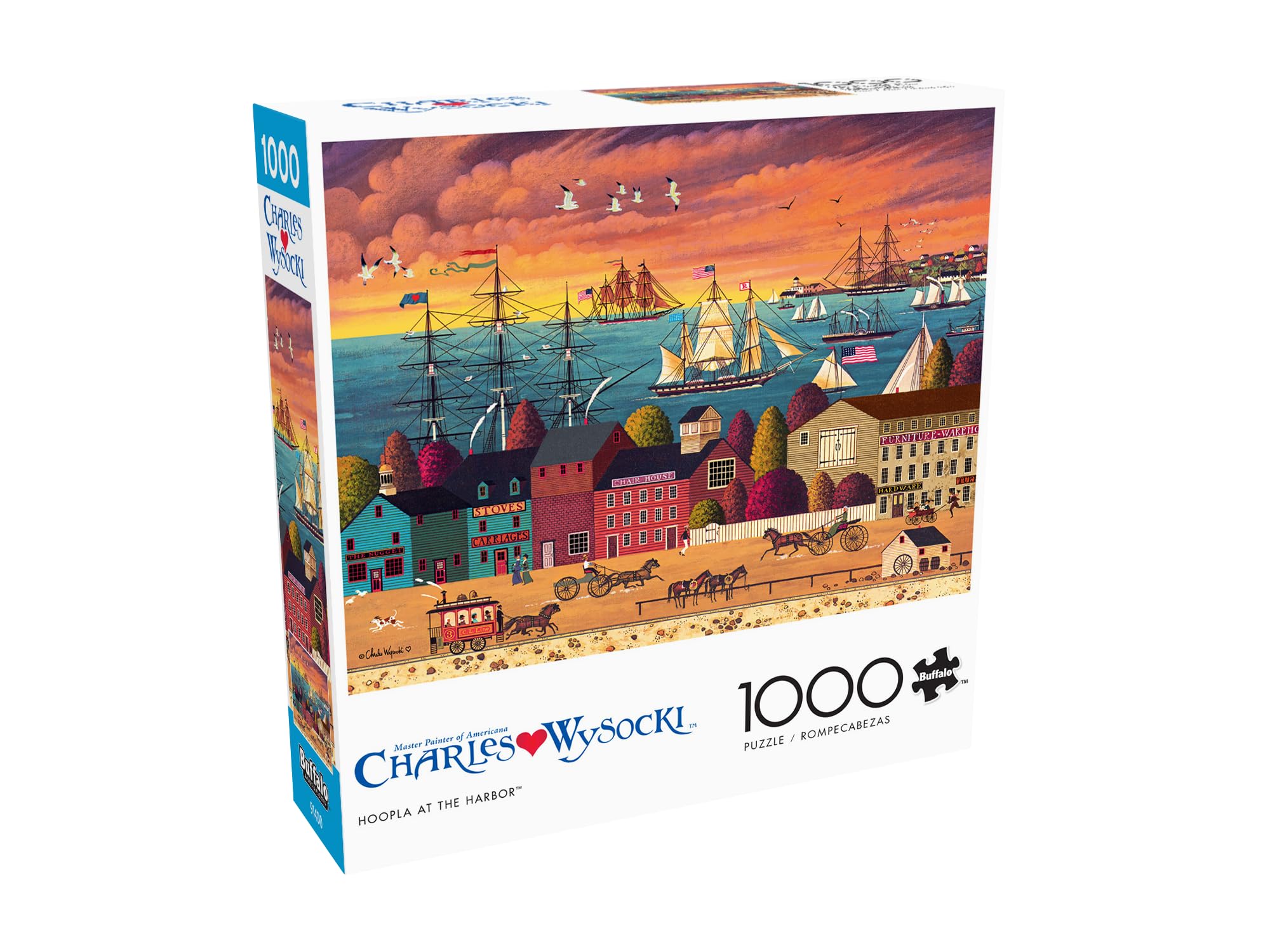 Buffalo Games Charles Wysocki Hoopla at the Harbor 1000 Piece Jigsaw Puzzle – Lively Harbor Scene, Includes Poster, 26.75 x 19.75 Inches