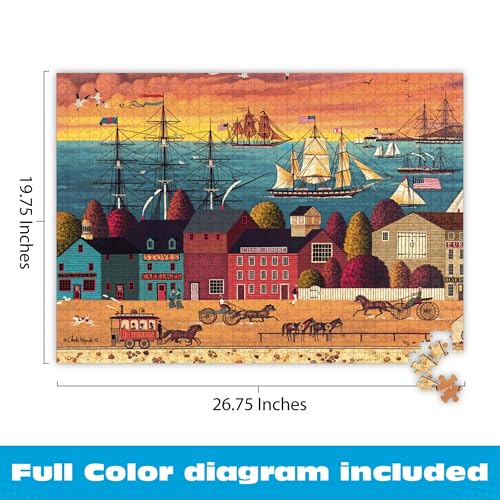 Buffalo Games Charles Wysocki Hoopla at the Harbor 1000 Piece Jigsaw Puzzle – Lively Harbor Scene, Includes Poster, 26.75 x 19.75 Inches