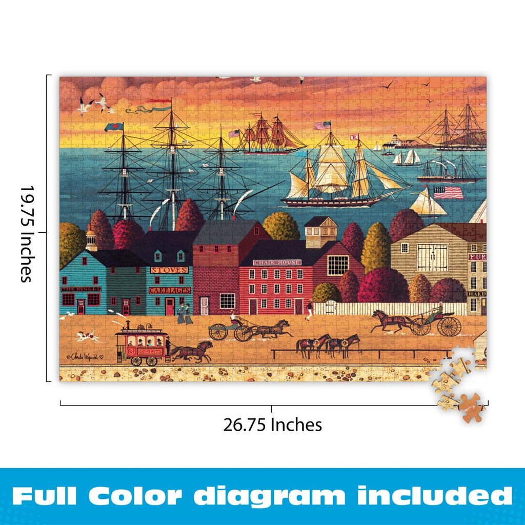 Buffalo Games Charles Wysocki Hoopla at the Harbor 1000 Piece Jigsaw Puzzle – Lively Harbor Scene, Includes Poster, 26.75 x 19.75 Inches