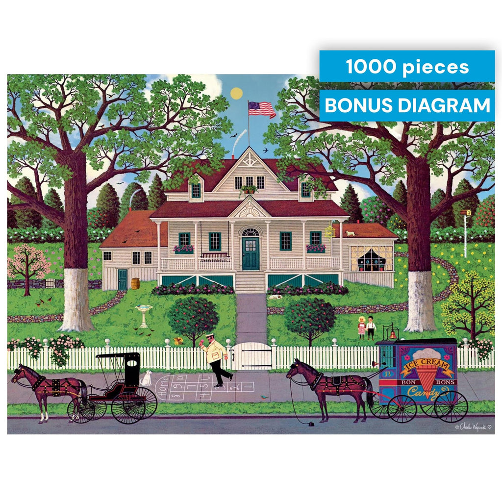 Buffalo Games Charles Wysocki Ice Cream & Hopscotch 1000-Piece Jigsaw Puzzle - Americana Art, Bonus Poster