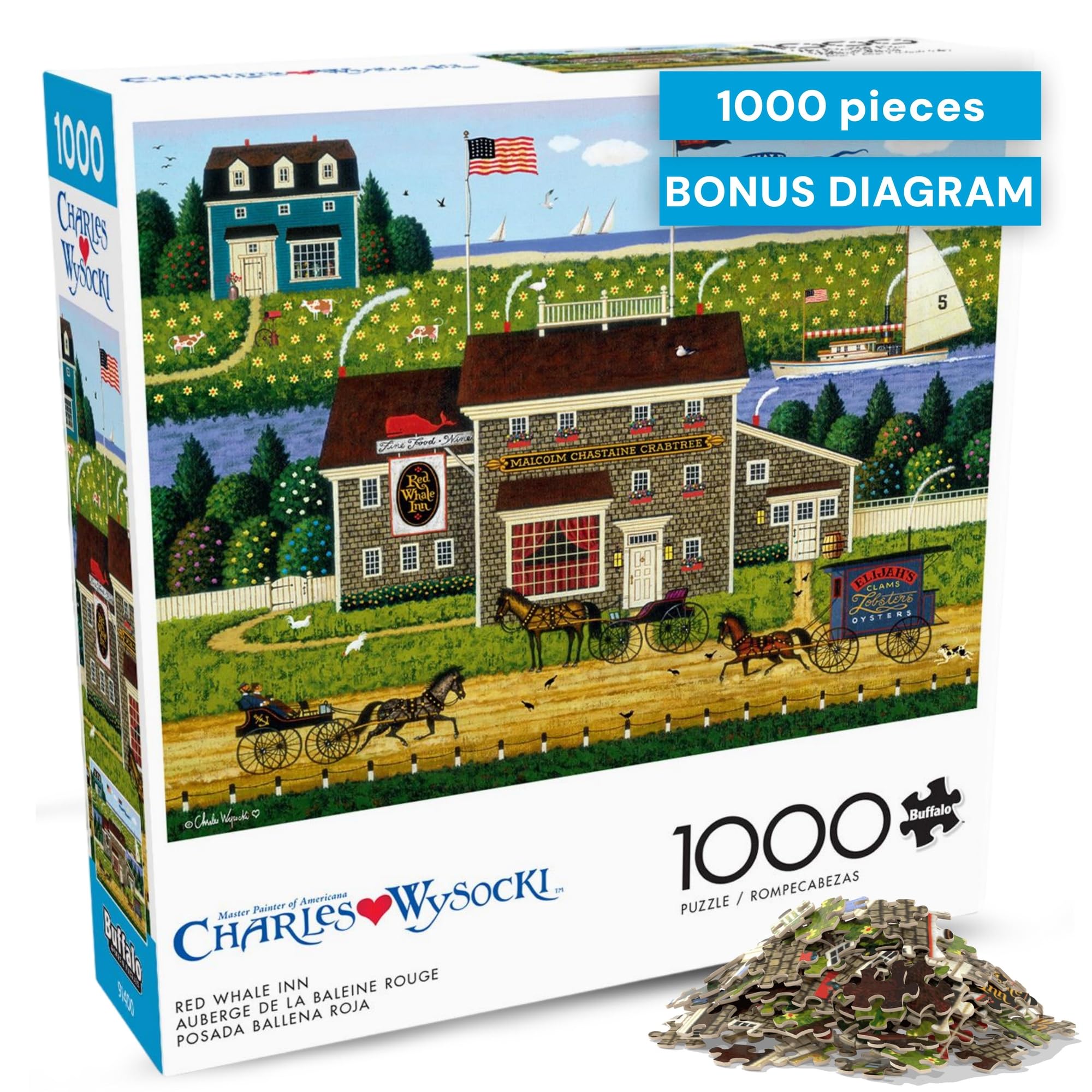 Buffalo Games Charles Wysocki Red Whale Inn 1000 Piece Jigsaw Puzzle – Coastal Americana Art