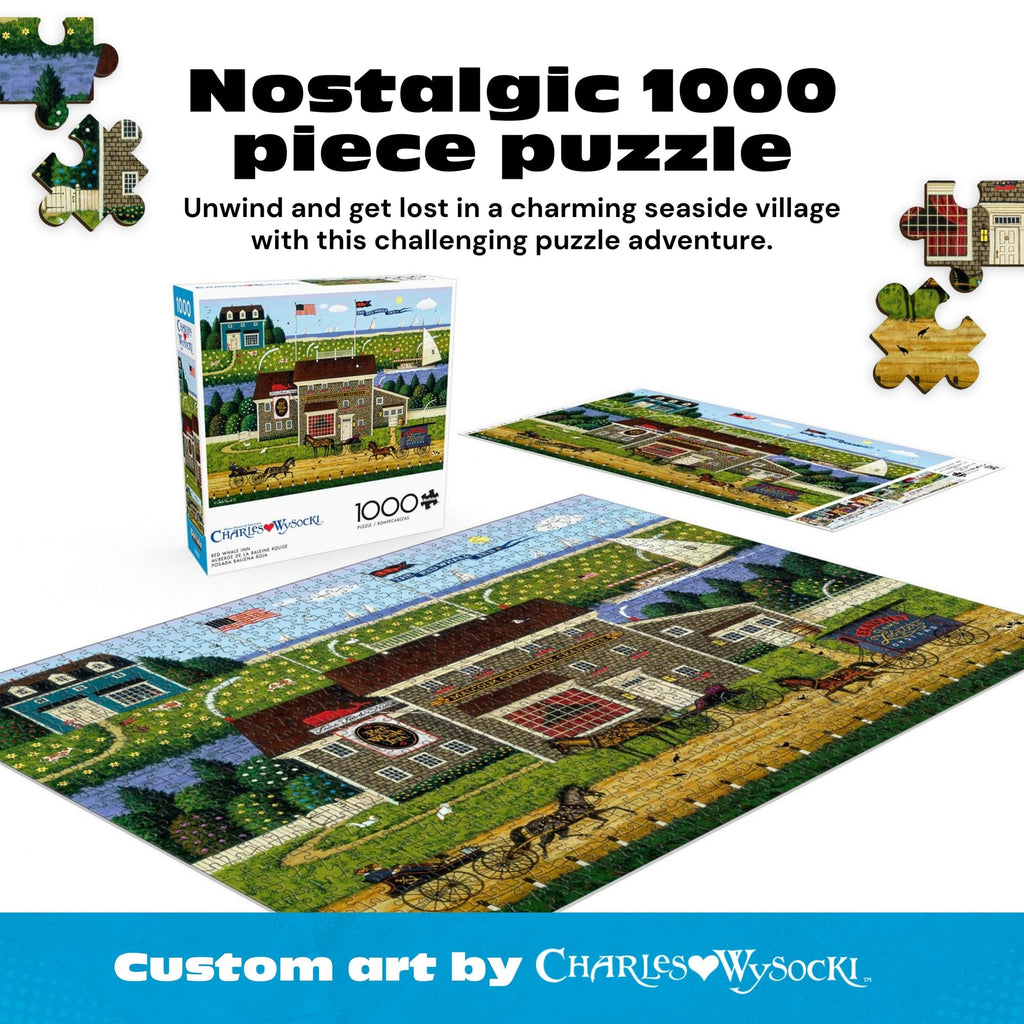 Buffalo Games Charles Wysocki Red Whale Inn 1000 Piece Jigsaw Puzzle – Coastal Americana Art