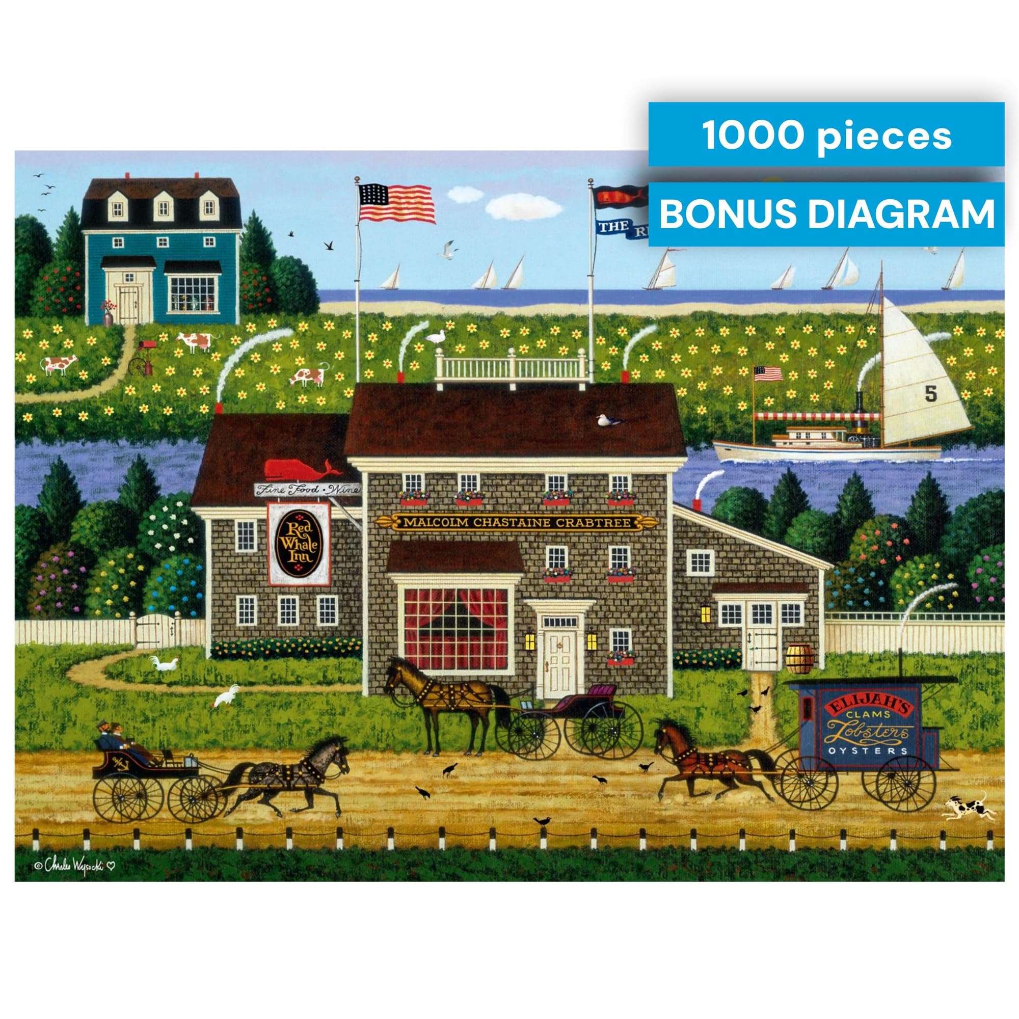 Buffalo Games Charles Wysocki Red Whale Inn 1000 Piece Jigsaw Puzzle – Coastal Americana Art