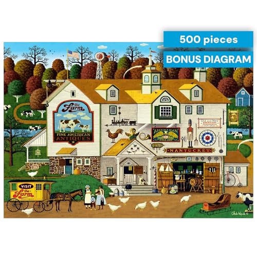 Buffalo Games Charles Wysocki The Farm 500-Piece Jigsaw Puzzle – Americana Art, Perfect Snap Fit, Bonus Poster