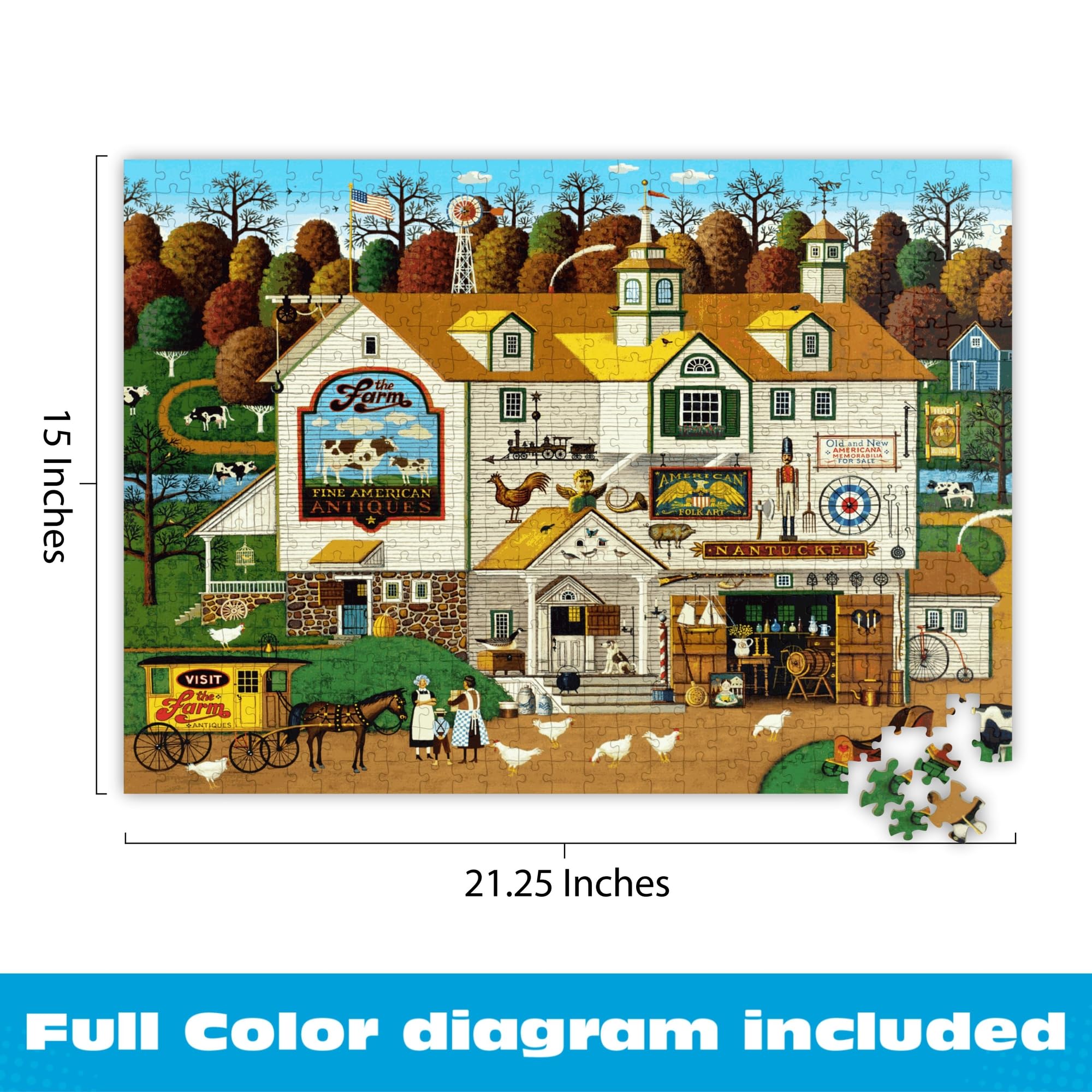 Buffalo Games Charles Wysocki The Farm 500-Piece Jigsaw Puzzle – Americana Art, Perfect Snap Fit, Bonus Poster