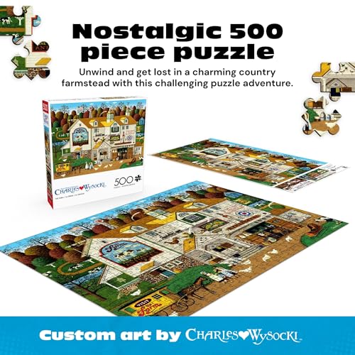 Buffalo Games Charles Wysocki The Farm 500-Piece Jigsaw Puzzle – Americana Art, Perfect Snap Fit, Bonus Poster