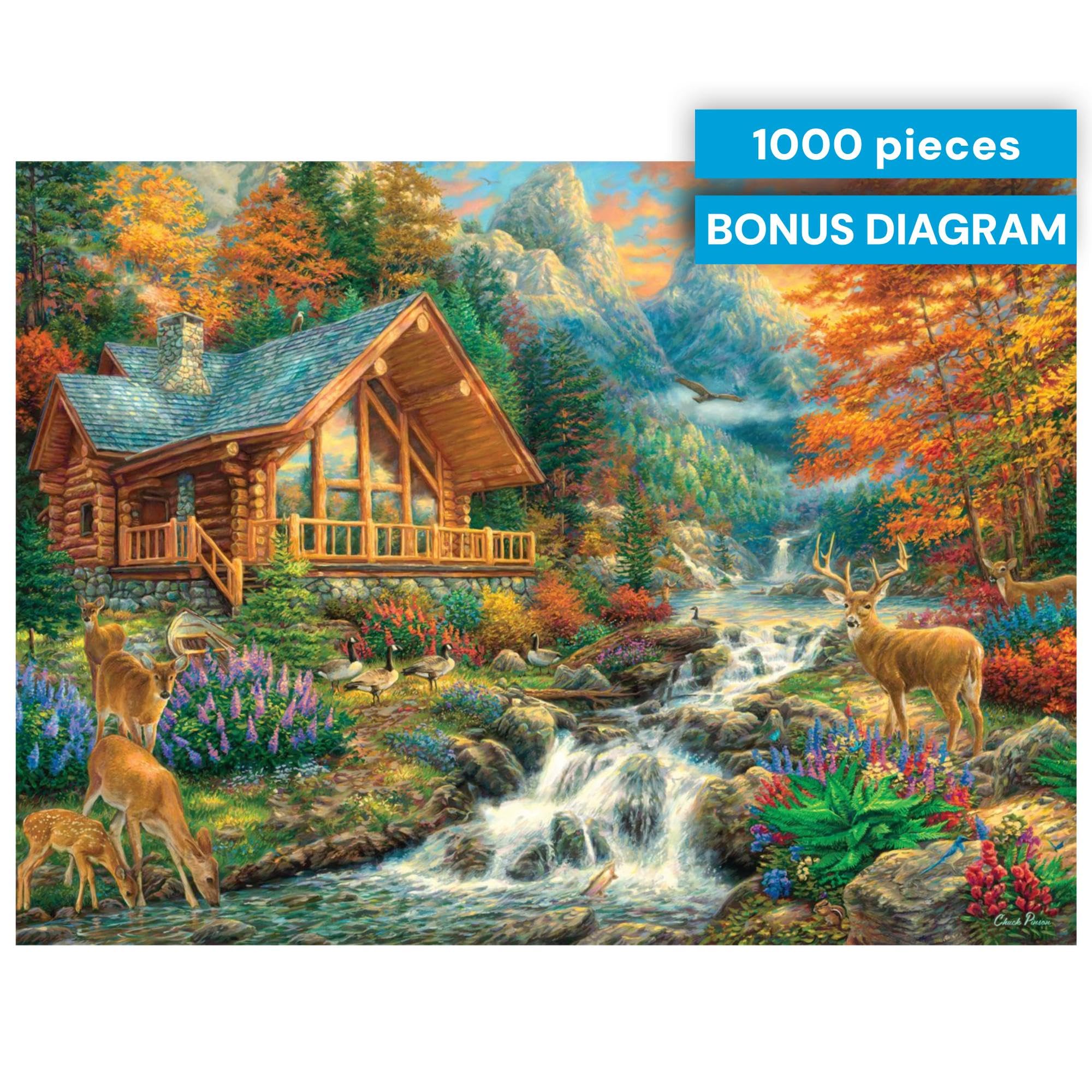 Buffalo Games Chuck Pinson Alpine Serenity 1000 Piece Jigsaw Puzzle – Autumn Landscape, 26.75 x 19.75 in, Bonus Poster