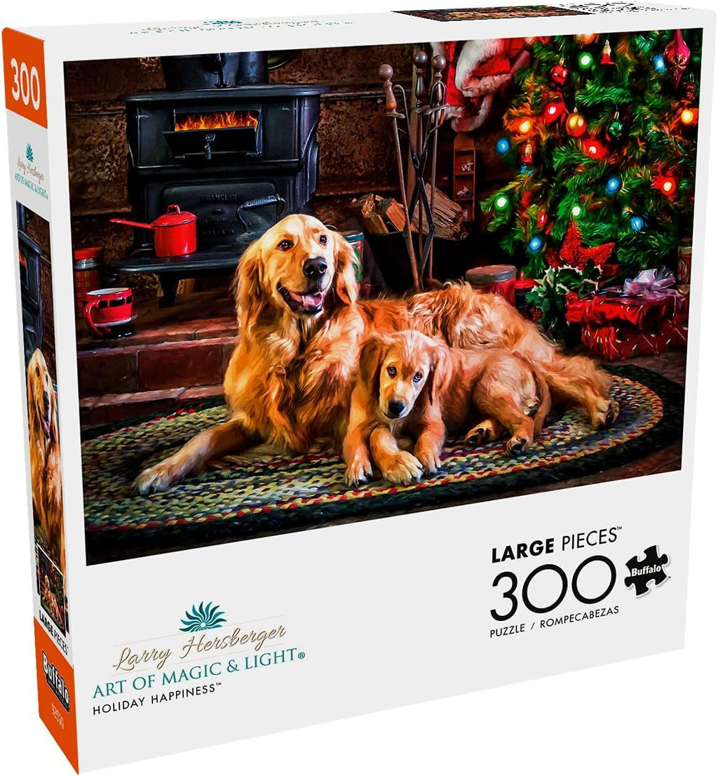 Buffalo Games Dogs Under the Tree 300-Piece Jigsaw Puzzle – Large Piece Christmas Puzzle for Adults and Dog Lovers