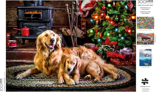 Buffalo Games Dogs Under the Tree 300-Piece Jigsaw Puzzle – Large Piece Christmas Puzzle for Adults and Dog Lovers