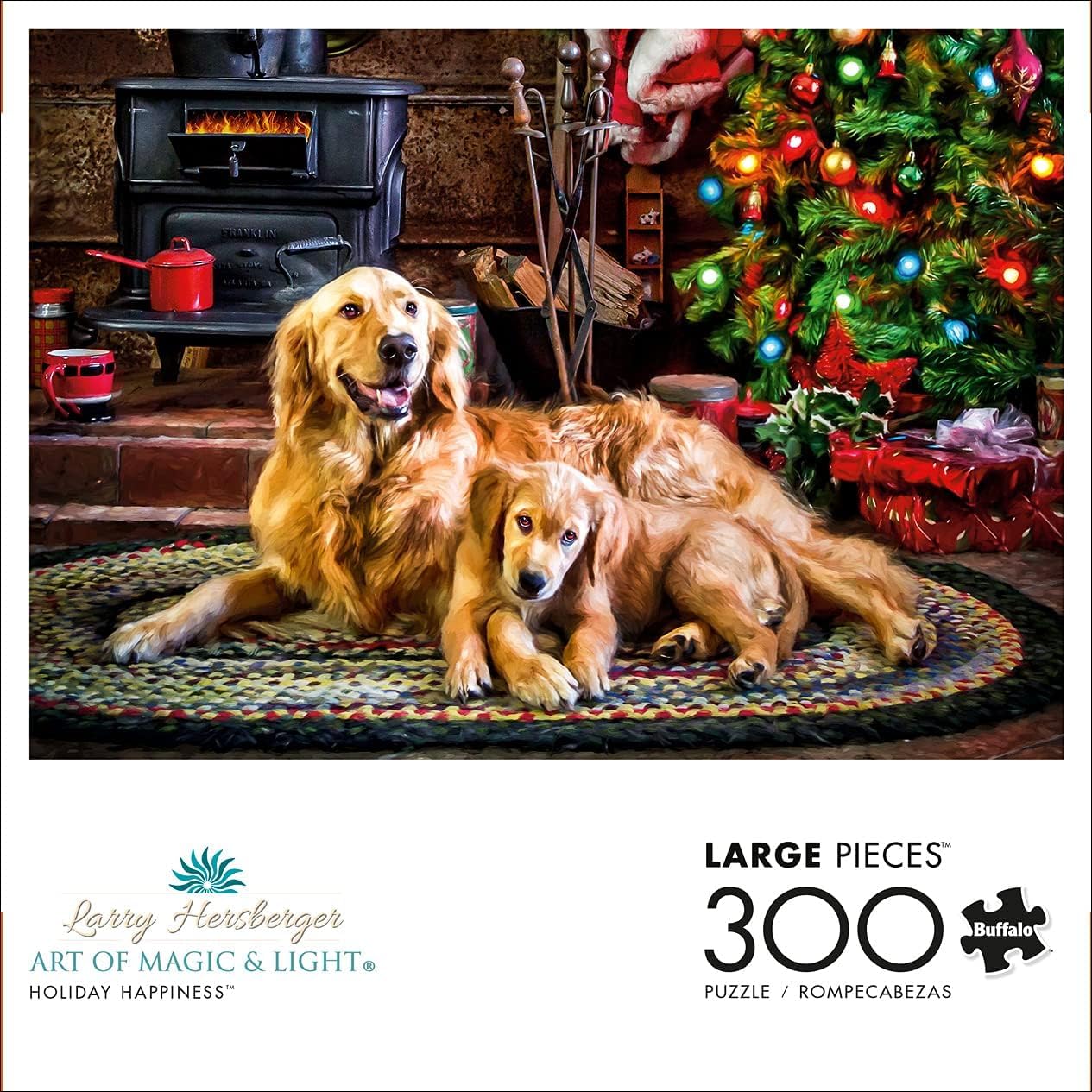 Buffalo Games Dogs Under the Tree 300-Piece Jigsaw Puzzle – Large Piece Christmas Puzzle for Adults and Dog Lovers