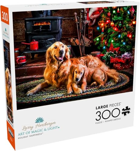 Buffalo Games Dogs Under the Tree 300-Piece Jigsaw Puzzle – Large Piece Christmas Puzzle for Adults and Dog Lovers