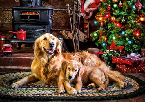Buffalo Games Dogs Under the Tree 300-Piece Jigsaw Puzzle – Large Piece Christmas Puzzle for Adults and Dog Lovers