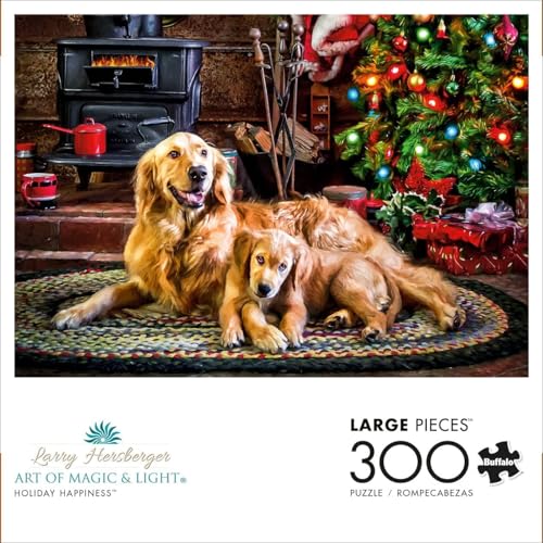 Buffalo Games Dogs Under the Tree 300-Piece Jigsaw Puzzle – Large Piece Christmas Puzzle for Adults and Dog Lovers