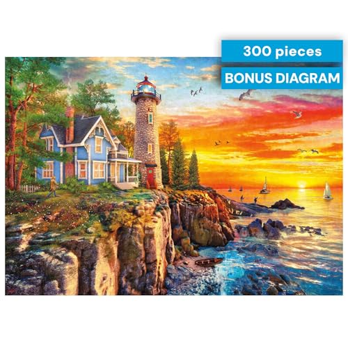 Buffalo Games Dominic Davison Rocky Cliff Lighthouse 300 Piece Jigsaw Puzzle – Oversized Easy-Grasp Pieces, Bonus Poster, 21.25 x 15 in