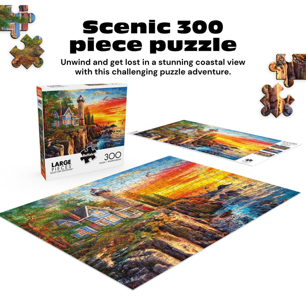 Buffalo Games Dominic Davison Rocky Cliff Lighthouse 300 Piece Jigsaw Puzzle – Oversized Easy-Grasp Pieces, Bonus Poster, 21.25 x 15 in