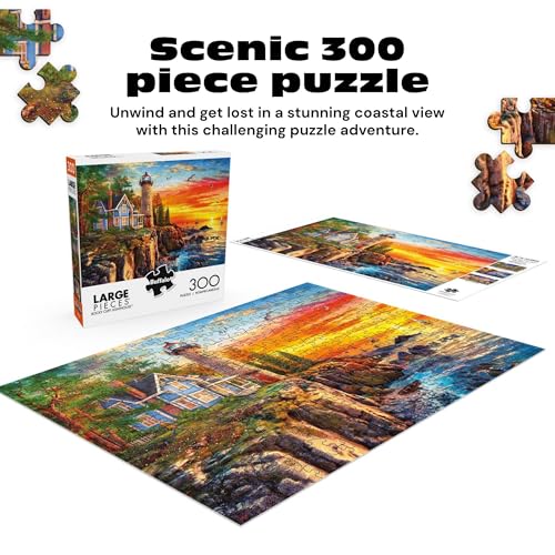 Buffalo Games Dominic Davison Rocky Cliff Lighthouse 300 Piece Jigsaw Puzzle – Oversized Easy-Grasp Pieces, Bonus Poster, 21.25 x 15 in