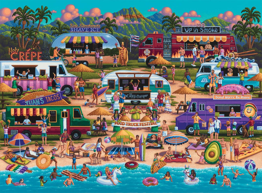 Buffalo Games Hawaiian Food Truck Festival 1000-Piece Jigsaw Puzzle – Beach Scene, Includes Poster, Made in USA