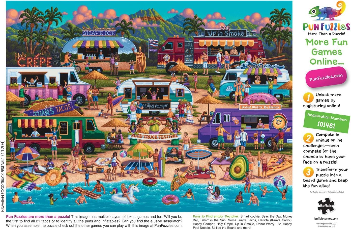 Buffalo Games Hawaiian Food Truck Festival 1000-Piece Jigsaw Puzzle – Beach Scene, Includes Poster, Made in USA