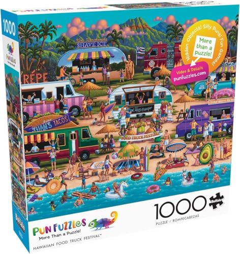 Buffalo Games Hawaiian Food Truck Festival 1000-Piece Jigsaw Puzzle – Beach Scene, Includes Poster, Made in USA